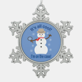 Leuk en Fancy Het is allemaal Cool Snowman Detecti Tin Sneeuwvlok Ornament