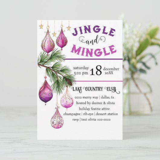 Leuk en feestelijk Jingle en Mingle Pink Party Kaart (Staand voorkant)