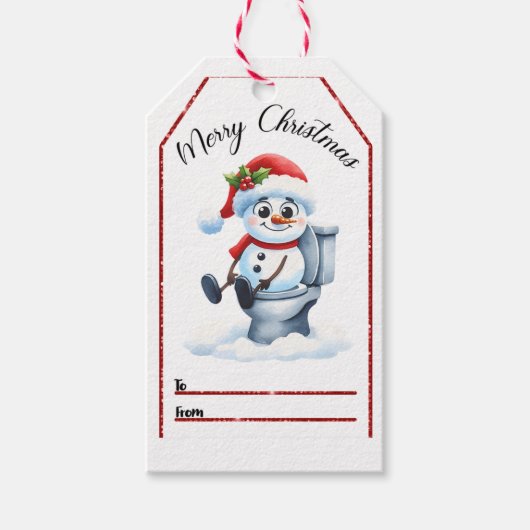 Leuk en feestelijk kerst label met een sneeuwpop cadeaulabel (Voorkant)