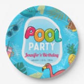 Leuk en kleurrijk poolparty | Palm Zwemmen Verjaar Papieren Bordje (Voorkant)