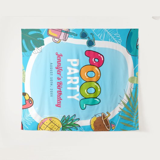 Leuk en kleurrijk poolparty | Zwemlichaam achtergr Wandkleed (Voorkant (horizontaal))