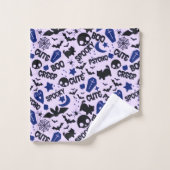Leuk en Leuk Paarse Blauw en Zwart Halloween Bad Handdoek (Wasdoekje)