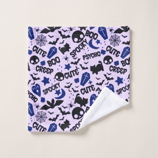 Leuk en Leuk Paarse Blauw en Zwart Halloween Bad Handdoek (Wasdoekje)