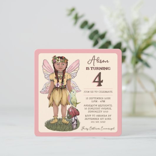 Leuk Fairy Vierde Verjaardagsfeestje Kaart (Staand voorkant)