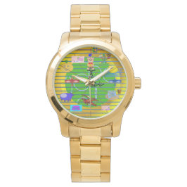 Leuk Feestelijk Blauw Rood Vliegtuig op Gouden Rin Horloge