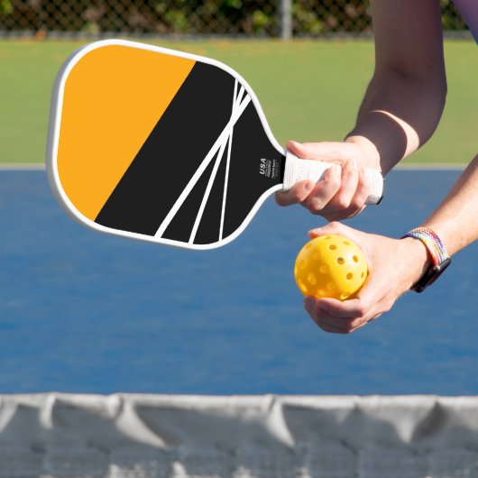 Leuk Gouden Geel Zwart Wit Strepen Kleurenblok Pickleball Paddle (Insitu)