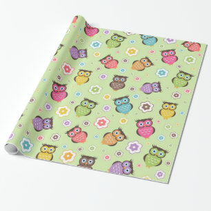 Leuk grappig trendy uilen en bloemenpatroon cadeaupapier