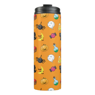 Leuk Halloween Patroon met oranje achtergrond Thermosbeker