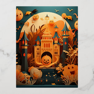 Leuk Halloween Scène 3D Effect Ontwerp Folie Feestdagen Briefkaart