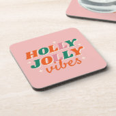 Leuk Holly Jolly Vibes kerstontwerp Bier Onderzetter (Linkerzijde)