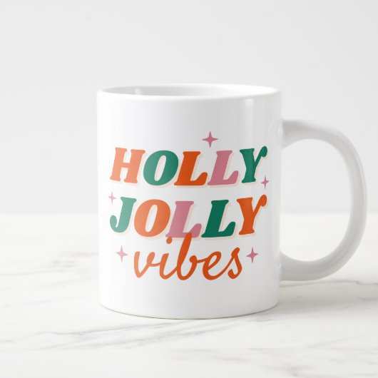 Leuk Holly Jolly Vibes kerstontwerp Extra Grote Beker (Rechts)