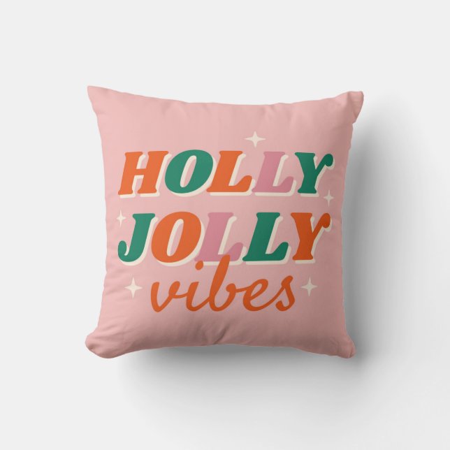 Leuk Holly Jolly Vibes kerstontwerp Kussen (Voorkant)