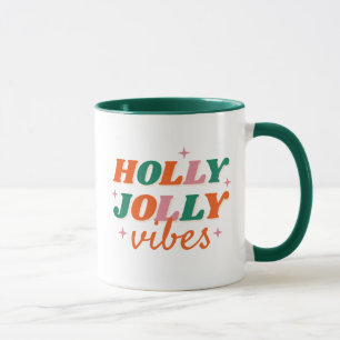 Leuk Holly Jolly Vibes kerstontwerp Mok