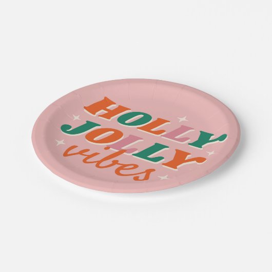 Leuk Holly Jolly Vibes kerstontwerp Papieren Bordje (Gekanteld)