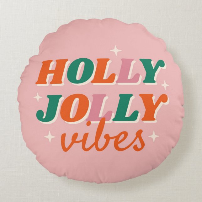Leuk Holly Jolly Vibes kerstontwerp Rond Kussen (Voorkant)
