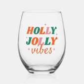 Leuk Holly Jolly Vibes kerstontwerp Wijnglas Zonder Voet (Voorkant)