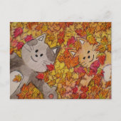 Leuk Kat Briefkaart voor Herfst "Spring in Herfst"