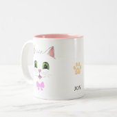 Leuk kattengezicht & kalligrafie Two-Tone koffie Tweekleurige Koffiemok (Voorkant links)
