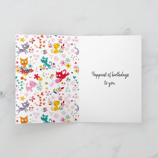 Leuk kattenontwerp met rits voor verjaardag kaart (Binnen)