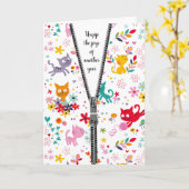 Leuk kattenontwerp met rits voor verjaardag kaart (Gele Bloem)