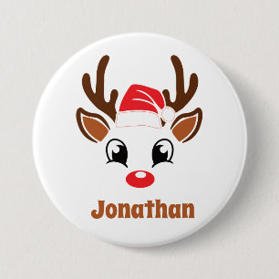 Leuk kerst rendier gezicht ronde button 7,6 cm