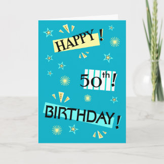 Leuk Kleurenblok Happy 50th Birthday Wenskaart Kaart