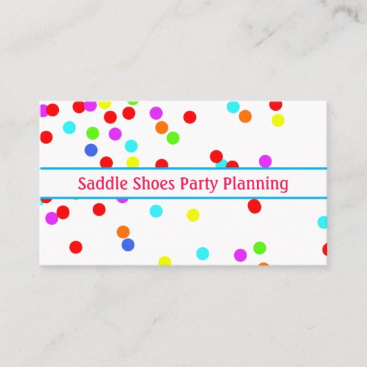 Leuk, kleurrijk Confetti Party Planner Visitekaart Visitekaartje (Voorkant)