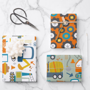 Leuk Kleurrijk Graver Vrachtwagen Patroon Inpakpapier Vel