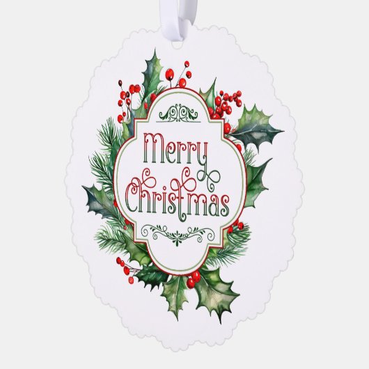Leuk kleurrijk Merry Christmas Holly Script Ornament Kaart (Links)