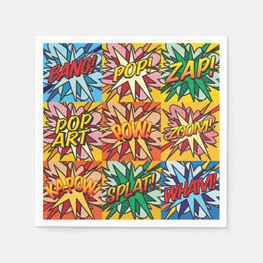 Leuk kleurrijk modern typografisch stripboek servet (Voorkant)