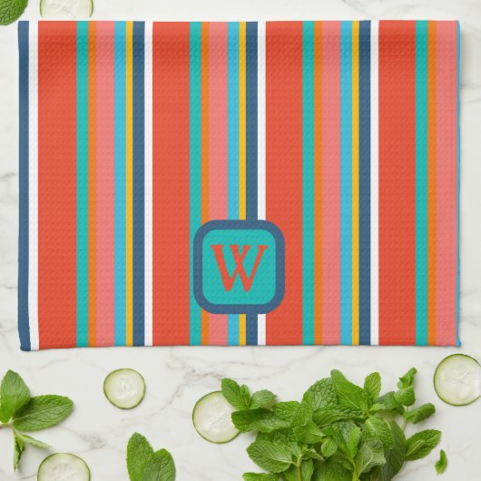 Leuk kleurrijk Monogram Initiaal Gestreept Theedoek (Gevouwen)