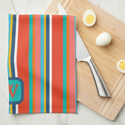 Leuk kleurrijk Monogram Initiaal Gestreept Theedoek (Quarter Fold)