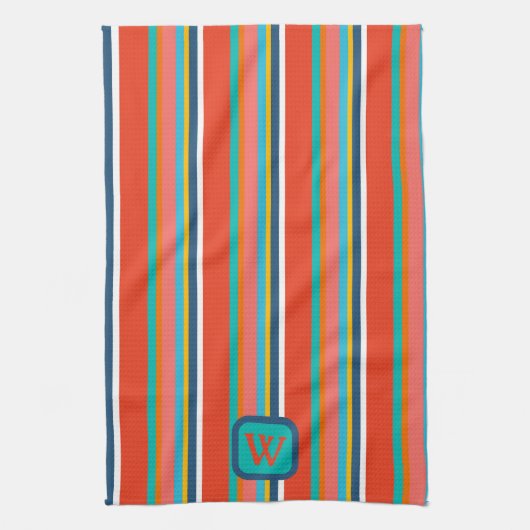 Leuk kleurrijk Monogram Initiaal Gestreept Theedoek (Verticaal)