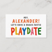 Leuk Kleurrijk Rood Playdate Kind Modern Script Visitekaartje (Voorkant)