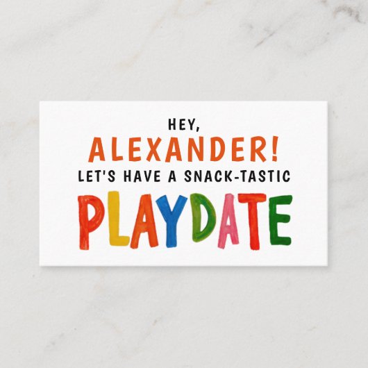 Leuk Kleurrijk Rood Playdate Kind Modern Script Visitekaartje (Voorkant)
