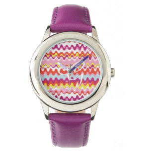 Leuk kleurrijk rozerood abstract golfpatroon horloge
