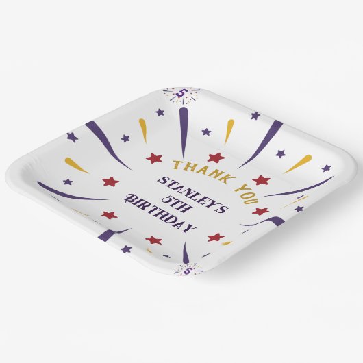 Leuk kleurrijk ster verjaardagsfeestje dank je papieren bordje (Gebogen)