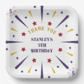 Leuk kleurrijk ster verjaardagsfeestje dank je papieren bordje (Voorkant)