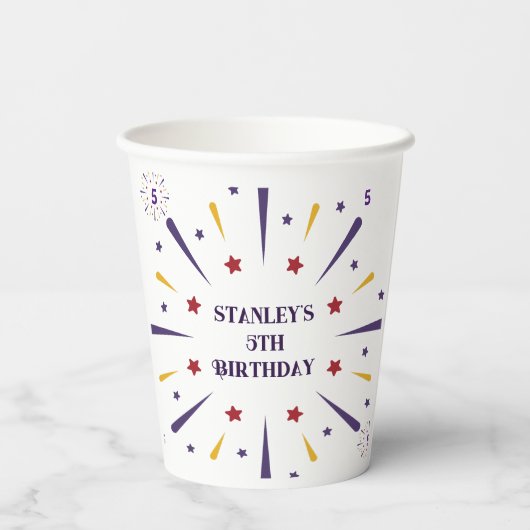 Leuk kleurrijk ster verjaardagsfeestje papieren bekers (Achterkant)