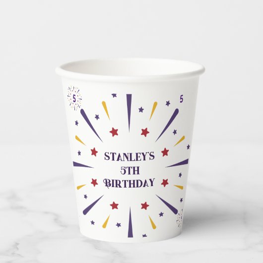 Leuk kleurrijk ster verjaardagsfeestje papieren bekers (Voorkant)