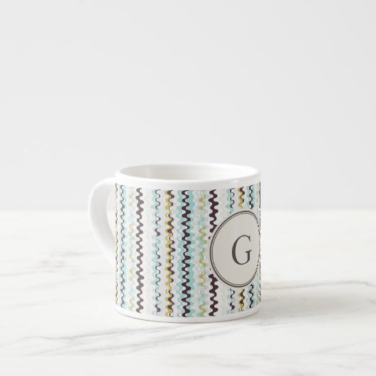 Leuk kleurrijk turkoois abstract patroonmonogram espresso kop (Voorkant links)