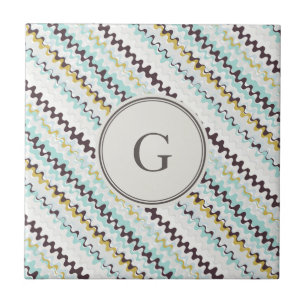 Leuk kleurrijk turkoois abstract patroonmonogram tegeltje