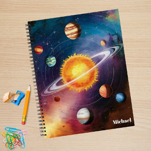 Leuk, koele Buitenruimte, Planeten, Zon, Kleurrijk Notitieboek