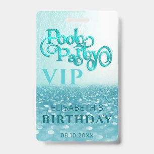 Leuk koele glitter script zwembadfeest VIP Badge