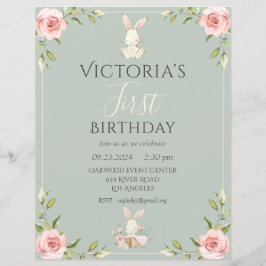 Leuk konijn eerste verjaardag groene budget uitnod