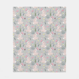 Leuk konijn met bloemen en vlinders fleece deken
