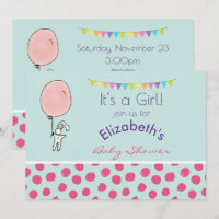 Leuk konijn met een ballon Baby shower uitnodigen