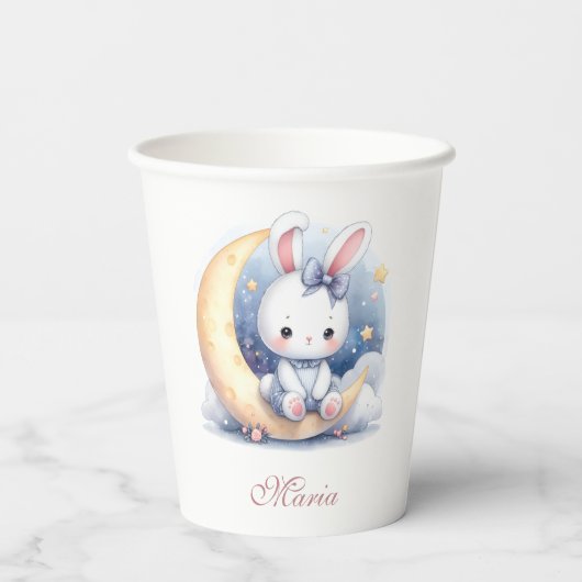 Leuk konijntje dat op de maan zit papieren bekers (Achterkant)