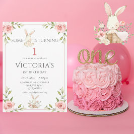 Leuk konijntje eerste 1e verjaardagsfeestje kaart