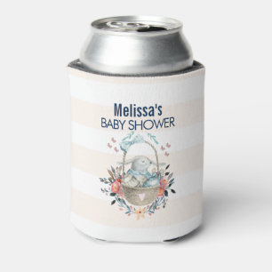 Leuk konijntje in mand & PrettyFlorals Baby shower Blikjeskoeler